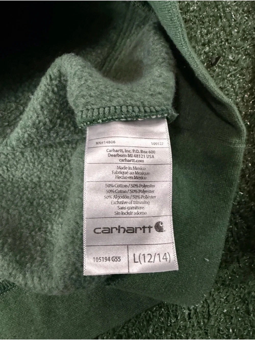 Carhartt Hoodie Youth L Green Relaxed Fit Logo Pullover Sweatshirt 105194 G55 - Picture 6 of 7